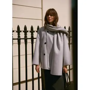 Mint Velvet Light Grey Wool Blend Hand Finished Scarf Detail Coat